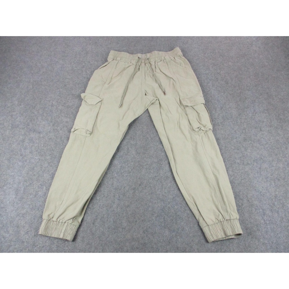 Young LA Pants Mens Medium Beige Brown Jogger Drawstring Cargo Pockets‎ Crop